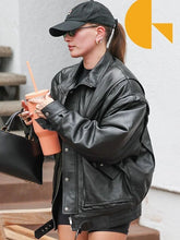 Hailey Bieber Oversized Black Leather Jacket